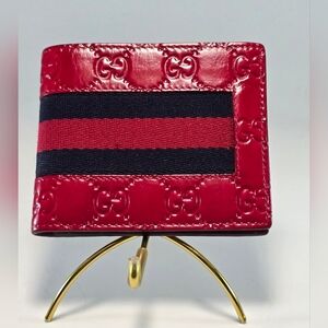 Gucci Red Guccissima Embossed Web Wallet